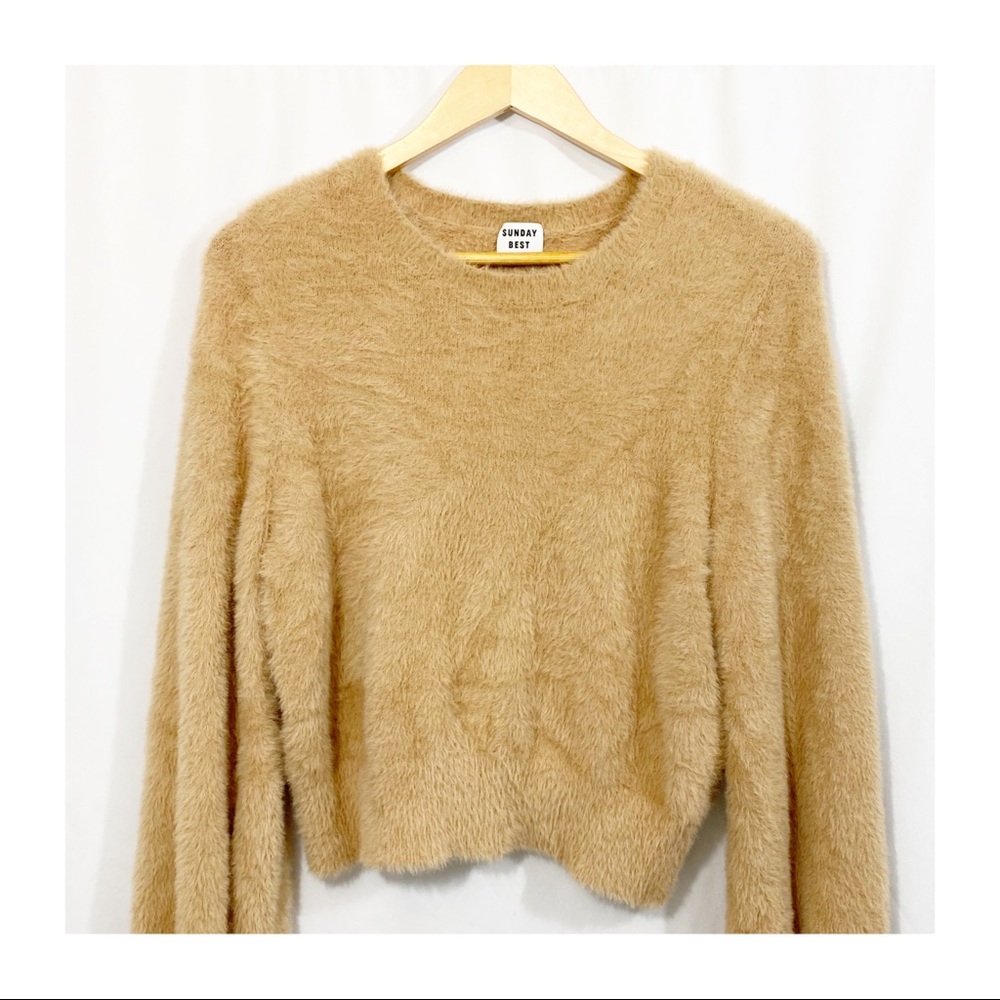 Aritzia Sunday Best Kitten Crewneck Eyelash Knit Fuzzy Pullover Sweater - Picture 3 of 11